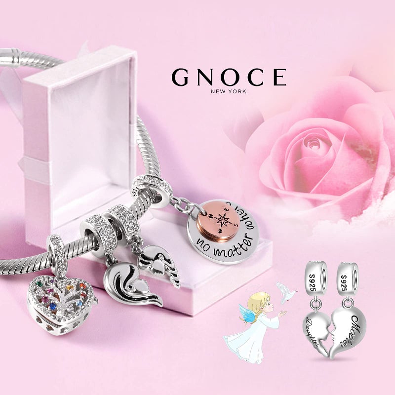 GNOCE [2 Pack Mother and Daughter Charms for Bracelet/Necklace 925 Sterling Silver Mom Love Heart Dangle Charms for Women Mom Mother's Day Gift - Image 4